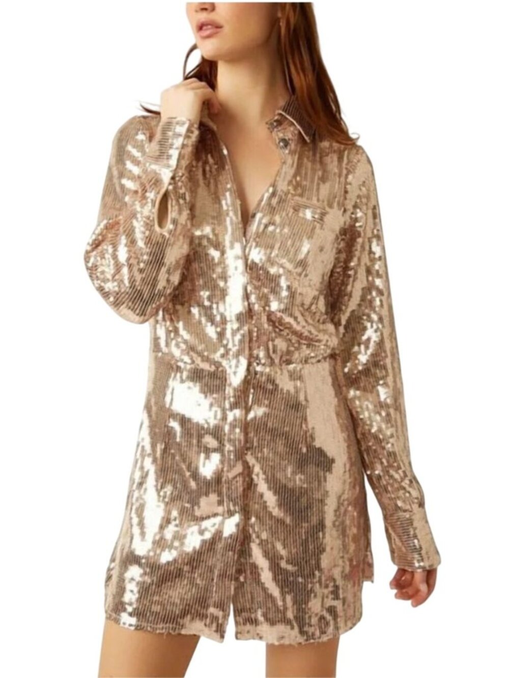 Free People NWT Sophie Sequined Mini Shirt Dress Size XS Stunning Party Holiday